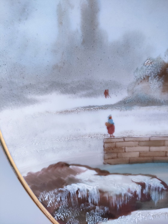 Image 1 of Groot bord Decoratieve toren Winterlandschap Begin 20e eeuw