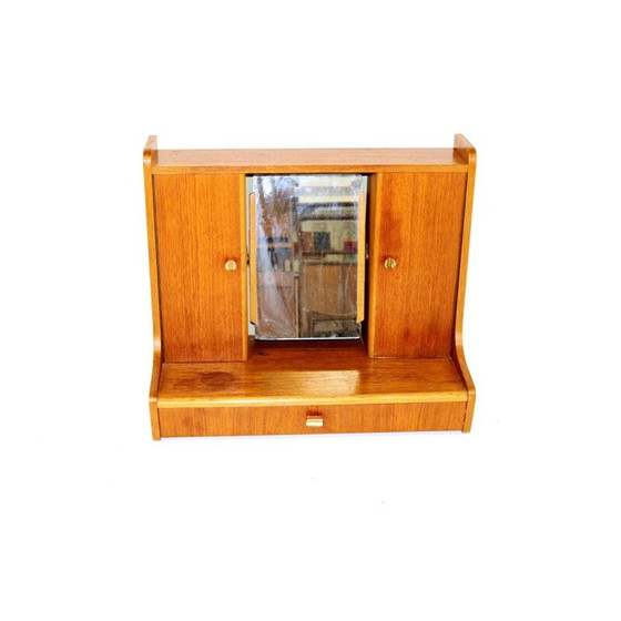 Image 1 of Vintage teakhouten, eiken en metalen wandkaptafel, Zweden 1960