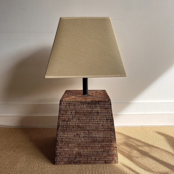 Image 1 of Xxl Vierkante Rotan Bamboe Lamp Vintage