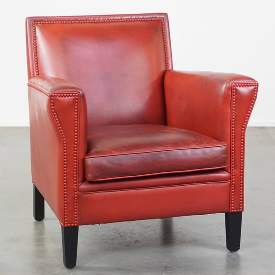 Image 1 of Rode Fauteuil Gemaakt Van Schapenleer 