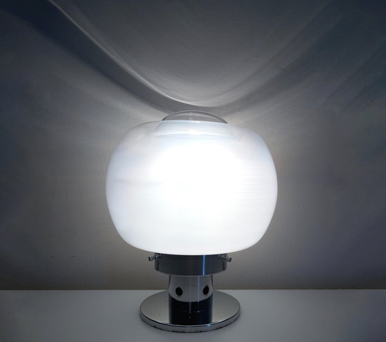 Image 1 of Vintage Tafellamp - Staal & Glas - Murano - Ruimtetijdperk - 1970
