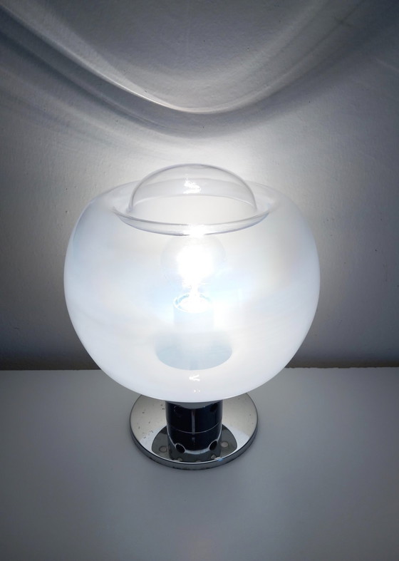 Image 1 of Vintage Tafellamp - Staal & Glas - Murano - Ruimtetijdperk - 1970