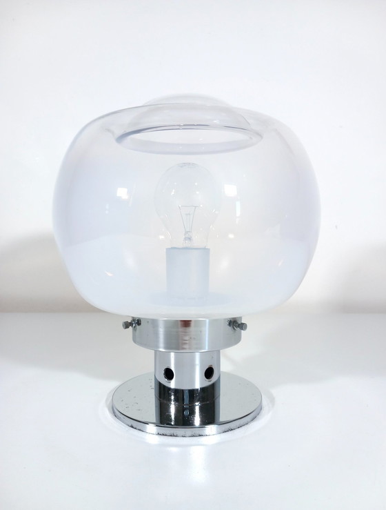Image 1 of Vintage Tafellamp - Staal & Glas - Murano - Ruimtetijdperk - 1970