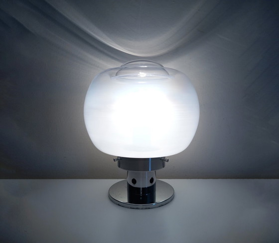 Image 1 of Vintage Tafellamp - Staal & Glas - Murano - Ruimtetijdperk - 1970