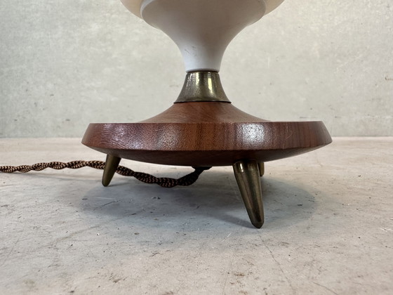 Image 1 of Vintage tripod lamp - opaline en teak