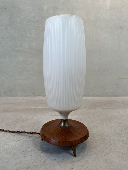 Vintage tripod lamp - opaline en teak