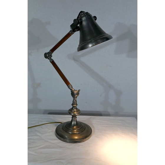 Image 1 of Vintage lamp met scharnierende arm in metaal en hout, 1920
