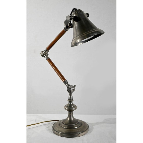 Image 1 of Vintage lamp met scharnierende arm in metaal en hout, 1920