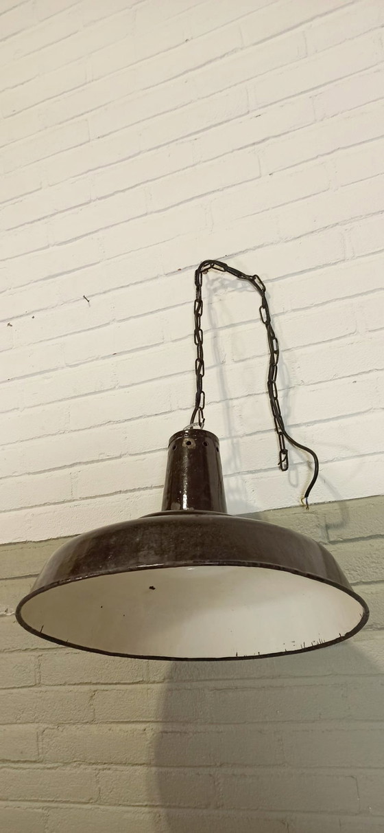 Image 1 of Vintage industriële / fabrieks emaille hanglamp