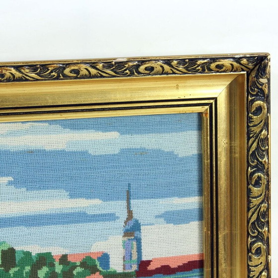 Image 1 of Decoratief wandtapijt vintage kunst op de landschapsfoto van Bratislava, Tsjecho-Slowakije 1980