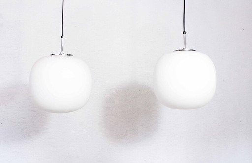 2X Limburg Hanglampen In Opaline Glas 1970