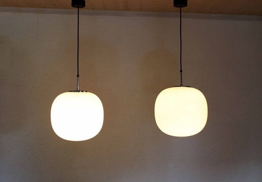 2X Limburg Hanglampen In Opaline Glas 1970