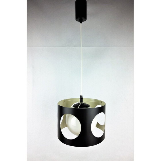 Image 1 of Vintage zwart gelakte metalen hanglamp, 1960