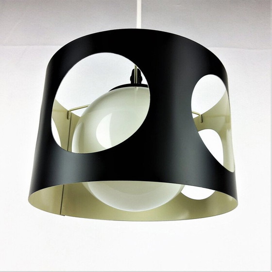 Image 1 of Vintage zwart gelakte metalen hanglamp, 1960