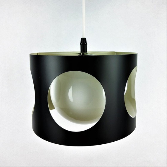 Image 1 of Vintage zwart gelakte metalen hanglamp, 1960