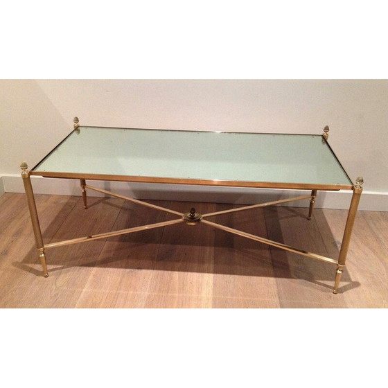 Image 1 of Vintage salontafel in neoklassieke stijl van messing en glas, 1940