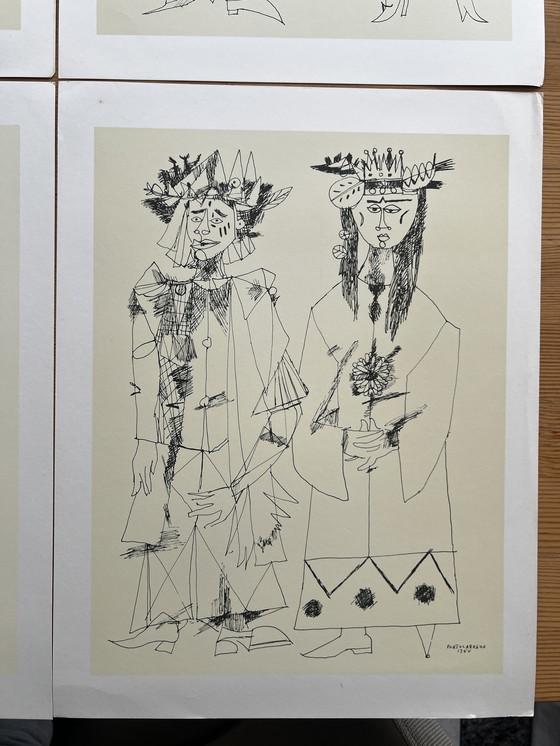 Image 1 of Mascaras (De Maskers), Rene Portocarrero Complete Portfolio Van 12 Prenten (Cubaanse Kunst).