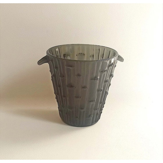 Image 1 of Vintage zwart gerookt glazen ijsemmer met reliëfs, 1950