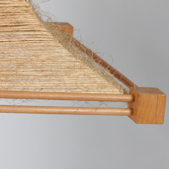 Image 1 of Vintage houten en touw hanglamp, 1960
