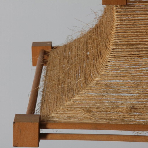 Vintage houten en touw hanglamp, 1960