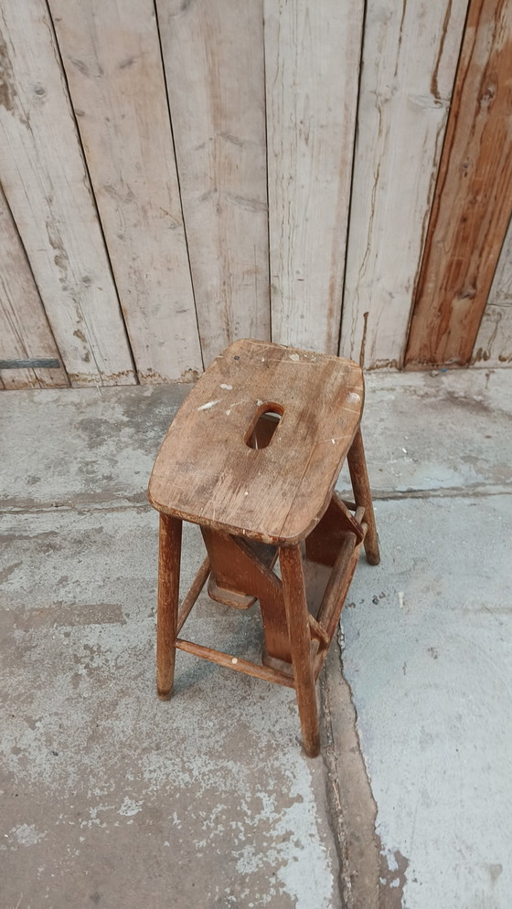 Image 1 of Vintage Houten Rustieke Brocante Keukentrap Kruk