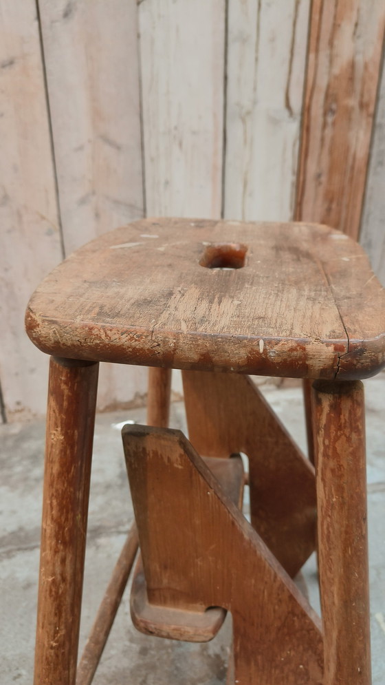 Image 1 of Vintage Houten Rustieke Brocante Keukentrap Kruk