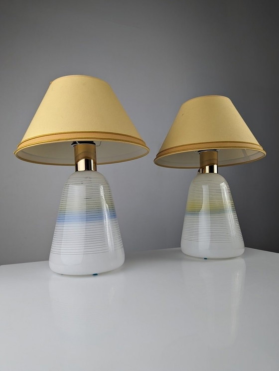 Image 1 of 2X Italiaanse glazen lampen 1970S