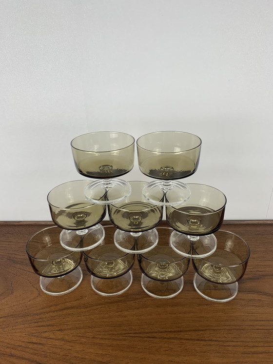 Image 1 of Set van 9 Rookglazen Champagne / Dessertglazen - 1970