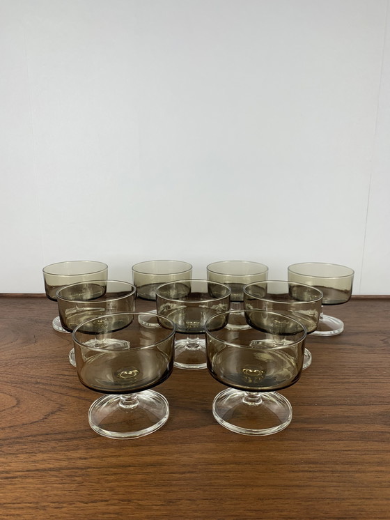 Image 1 of Set van 9 Rookglazen Champagne / Dessertglazen - 1970
