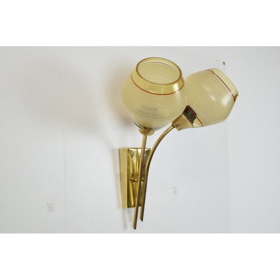 Image 1 of Mid-century wandlamp van glas en messing door Kamenicky Senov, Tsjecho-Slowakije 1960