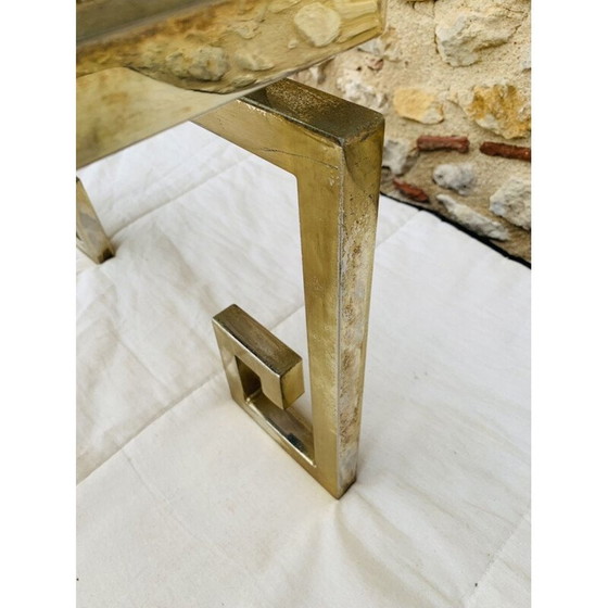 Image 1 of Paar vintage bijzettafeltjes van messing en glas, Italië1970