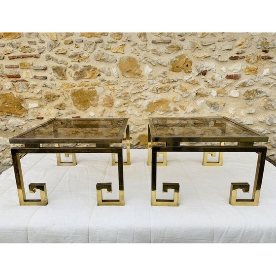 Image 1 of Paar vintage bijzettafeltjes van messing en glas, Italië1970