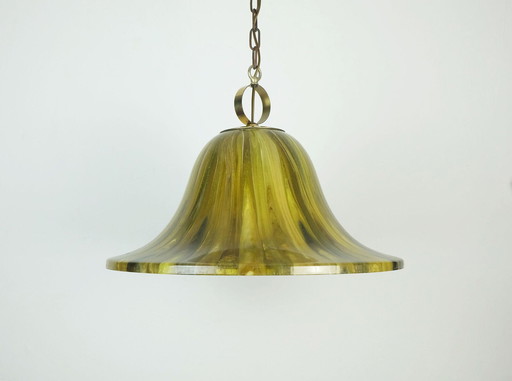 vintage hanglamp amberkleurig acryl en messing 1970