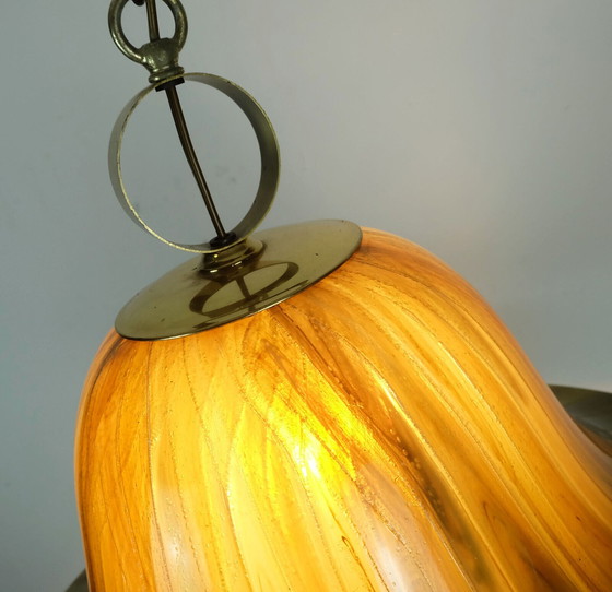 Image 1 of vintage hanglamp amberkleurig acryl en messing 1970