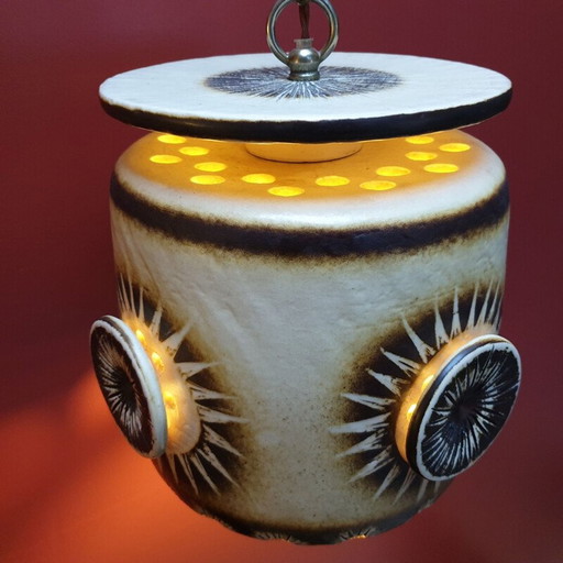 Vintage keramieken hanglamp van Jette Helleroe bij Axella, 1970