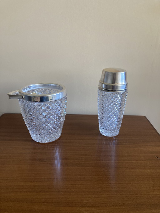 Mid-Century Kristallen Ijsemmer En Cocktailshaker