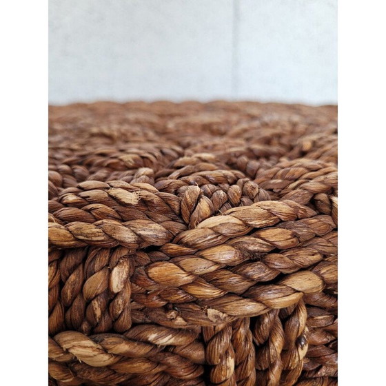 Image 1 of Set van 6 poefs en 2 vintage salontafels van touw en rotan