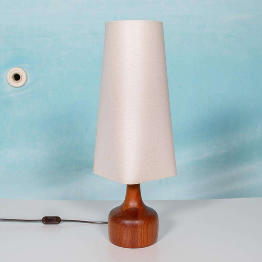 Japandi Deens design tafellamp teakhout, sixties table lamp