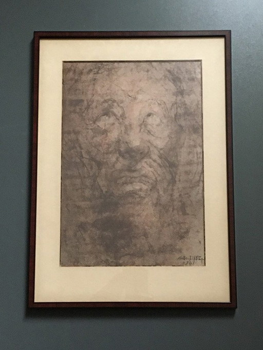 Anto Diez:  Potlood, " Menselijke Gezicht ". Charcoal