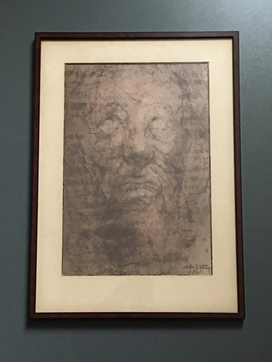 Image 1 of Anto Diez:  Potlood, " Menselijke Gezicht ". Charcoal