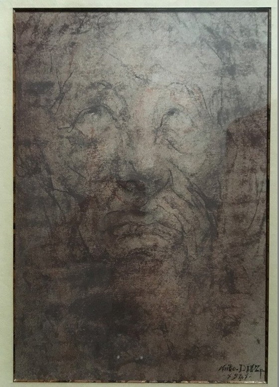 Image 1 of Anto Diez:  Potlood, " Menselijke Gezicht ". Charcoal