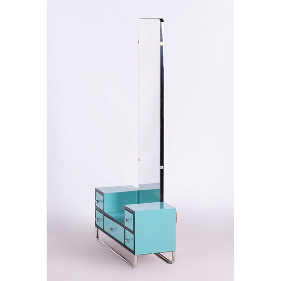 Image 1 of Vintage kaptafel van gelakt hout, verchroomd staal, spiegel en glas, Tsjecho-Slowakije 1930