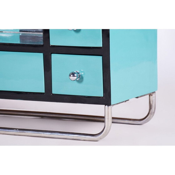 Image 1 of Vintage kaptafel van gelakt hout, verchroomd staal, spiegel en glas, Tsjecho-Slowakije 1930