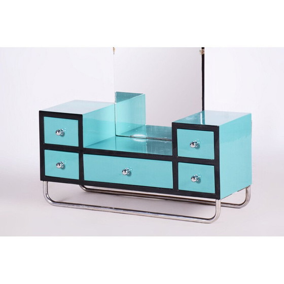 Image 1 of Vintage kaptafel van gelakt hout, verchroomd staal, spiegel en glas, Tsjecho-Slowakije 1930