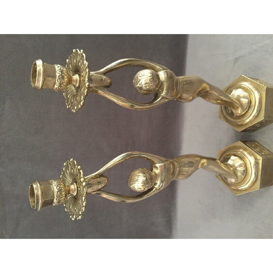 Image 1 of Paar vintage kandelaars in massief verguld brons