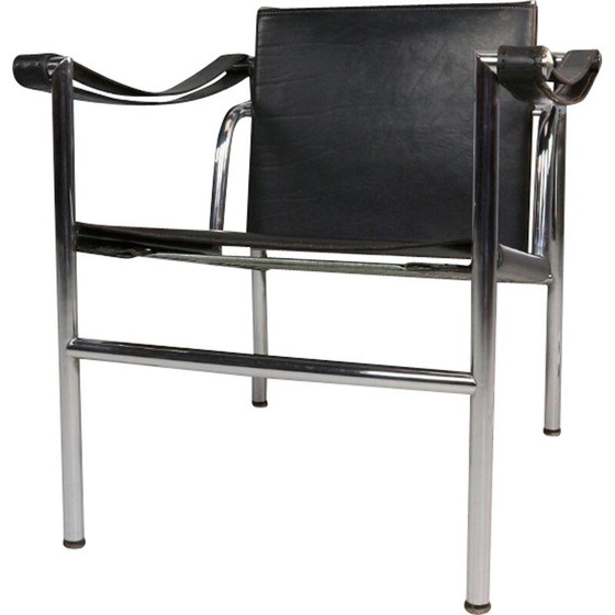 Image 1 of Vintage LC1 armstoel in zwart leer en verchroomd staal van Le Corbusier voor Cassina, Italië 1970