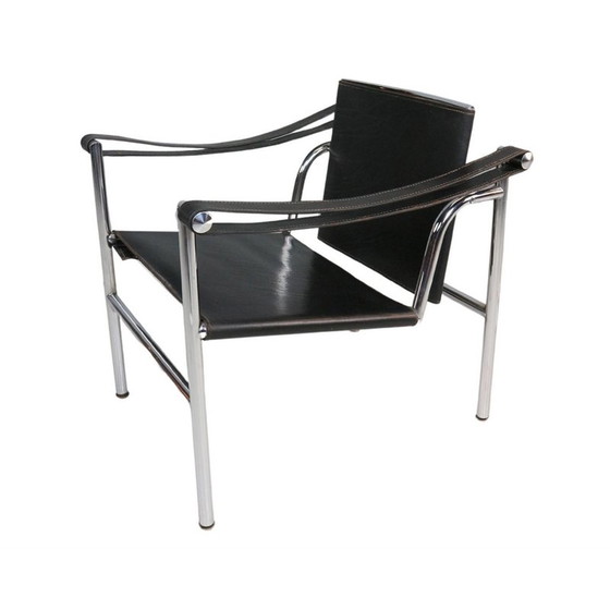 Image 1 of Vintage LC1 armstoel in zwart leer en verchroomd staal van Le Corbusier voor Cassina, Italië 1970