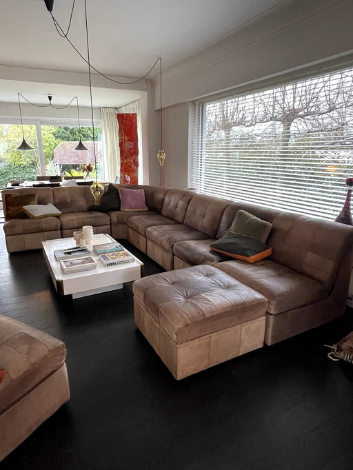 Modular Leren Sofa Bestaande Uit 8 Delen + Poef