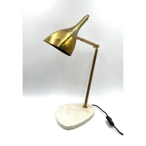 Image 1 of Vintage verguld messing bureaulamp met Carrara marmeren voet, Italië 1980