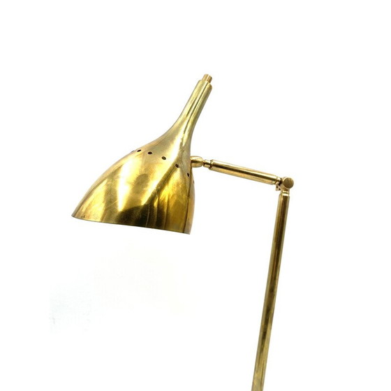 Image 1 of Vintage verguld messing bureaulamp met Carrara marmeren voet, Italië 1980